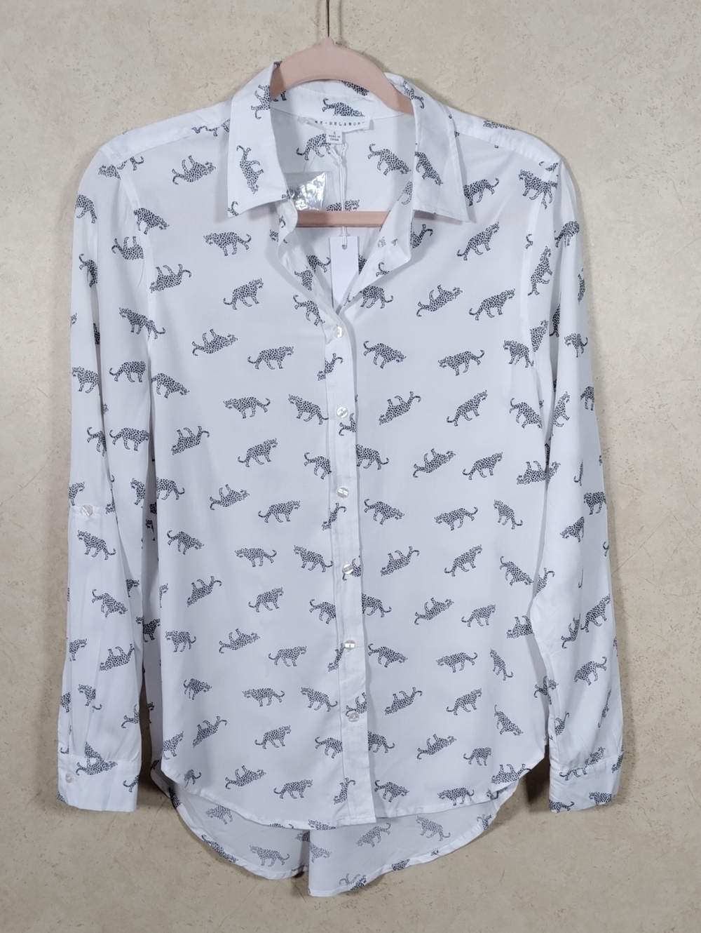 I176 Jane & Delancey White & Black Cheetah Long Or Tabbed Sleeve Blouse S NWT